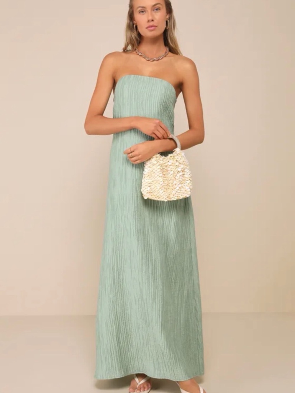 Lulu's Strapless Sage Green Maxi Dress